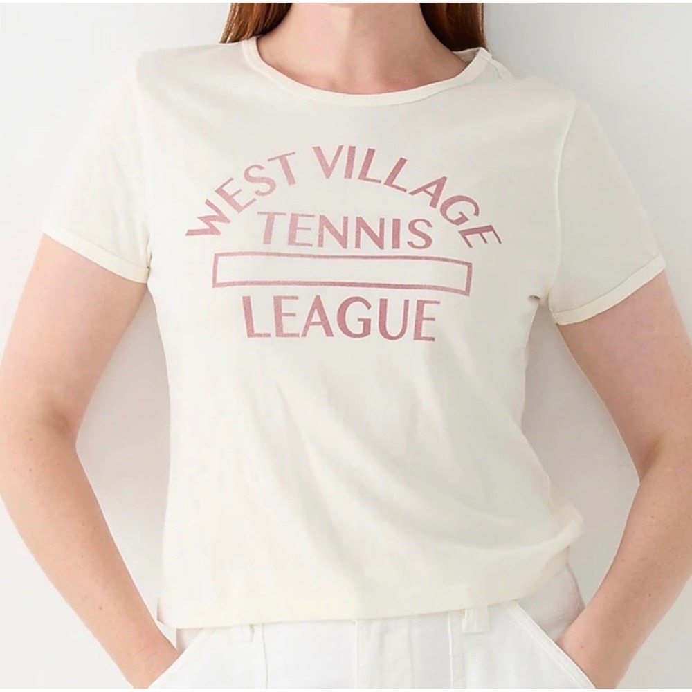 J.Crew West Village Tennis League Graphic Tee Cream Maroon Slub Cotton Medium